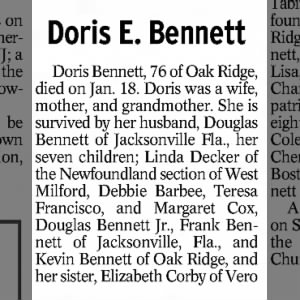 Obituary for Doris E. Bennett