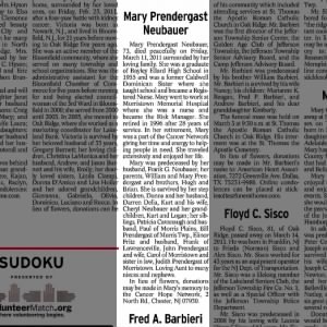 Obituary for Mary Prendergast Neubauer