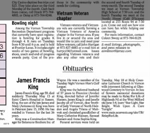 Obituary for James Francis King