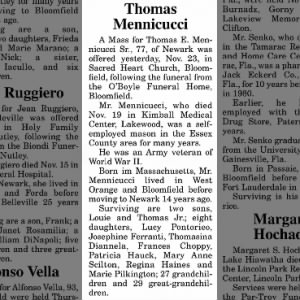 Obituary for Thomas E. Mennicucci Sr.