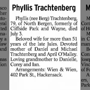 Obituary for Phyllis Trachtenberg