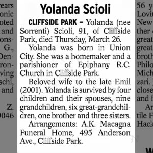 Obituary for Yolanda Scioli
