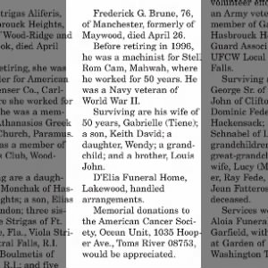 Obituary for Frederick G. Brune