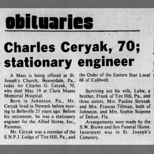1979 Belleville Times - Obituary - Charles G Ceryak