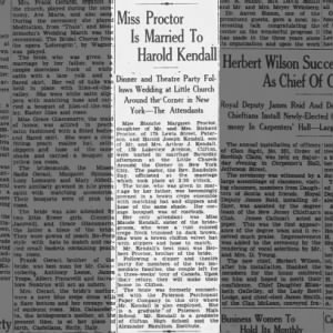 1930 Marriage Announcement for Blanche Proctor and Harold Kendall in The Daily News
